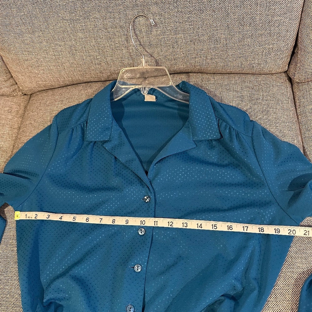 VINTAGE Waist Tie Knife Pleat Button Front Midi Dress, Blue | Sz L/XL - Picture 6 of 8